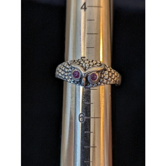 925 Sterling Red Spinel Eyed Owl Ring Sz 5-5.25 - Picture 7 of 8